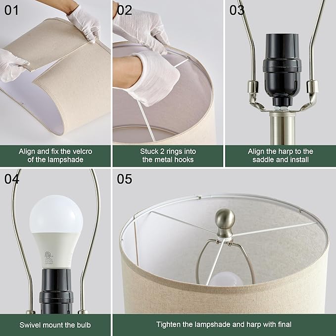 Living Room Lamps Set of 2, 27" Touch Lamps for Nightstand with USB A+C Ports, Modern Farmhouse Table Lamps for Bedroom, 2 Bulbs Included