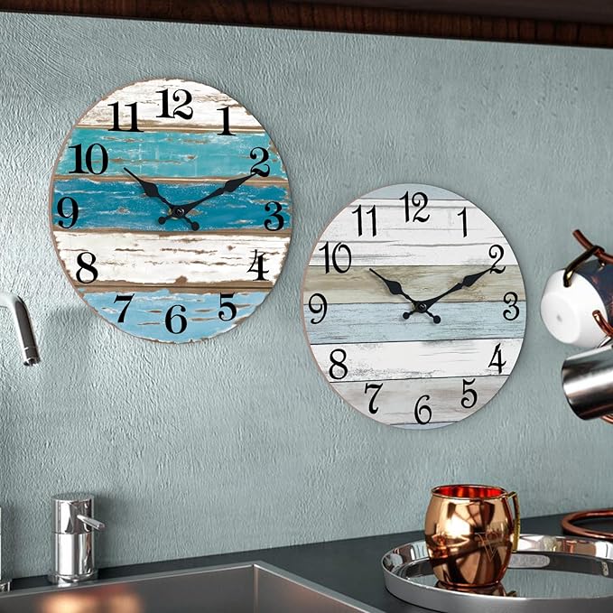 CHYLIN Wall Clock - Beach Themed Blue Wall Clocks Battery Operated Silent Non-Ticking, Coastal Nautical Clock Decorative for Home Kitchen Living Room Office Bathroom Bedroom(10 Inch)