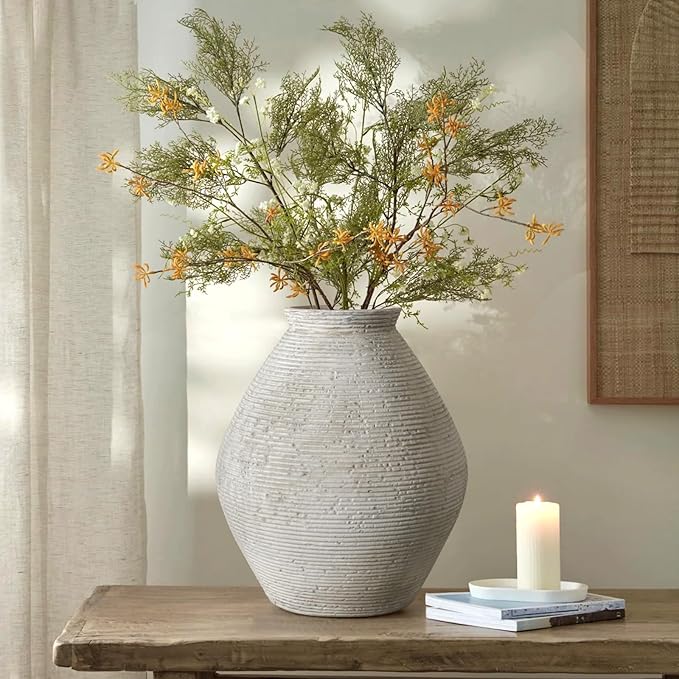 Rustic Ceramic Flower Vase Distressed Farmhouse Pottery Clay Large Terracotta Floor Vases for Decorative Table Centerpiece Modern Home Decor Aesthetic Living Room Bedroom Wedding Housewarming Gift