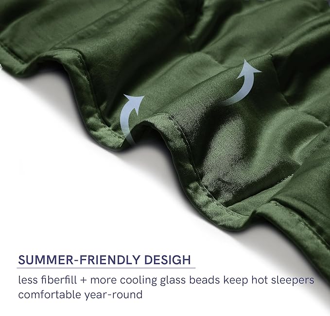 YnM 25lbs Weighted Blanket for Adults, Cotton Heavy Bed Throw Blanket with Cooling Glass Beads for All Season Use, Ideal for One Person of 240lbs (60x80 Inches, Queen Bed, Army Green)