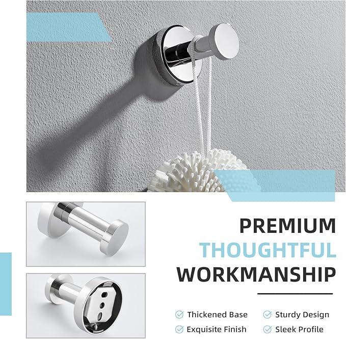 Angle Simple Single Bath Towel Hook, SUS304 Stainless Steel Round Coat Hook Wall Mounted, Robe Hanger for Kitchen Bathroom Polished Chrome