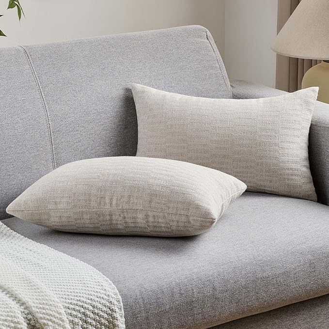 FUTEI Natural Decorative Throw Pillow Covers 12x20 Inch Set of 2,Soft Linen Slub Texture Pillow Case,Farmhouse Home Decor for Couch Bed Living Room