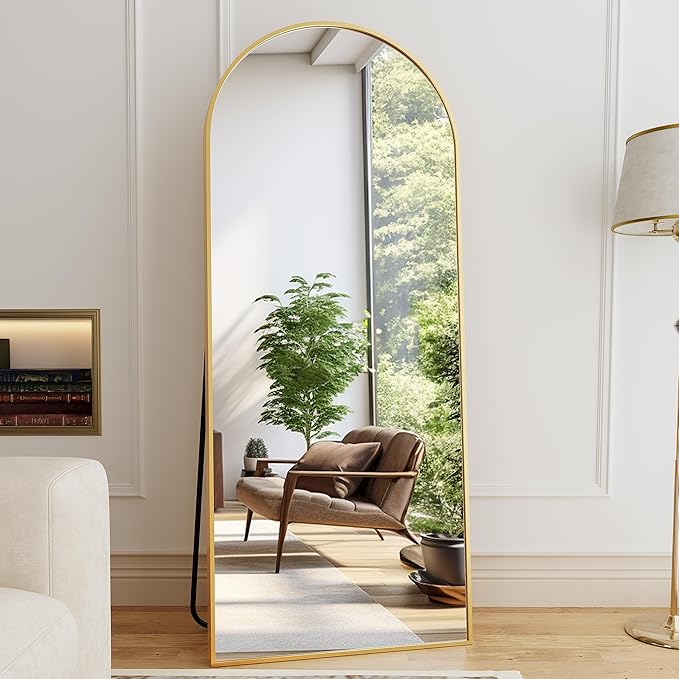 Mirror Full Length, 71"x26" Arched Full Length Mirror, Arch Mirror with Stand, Large Standing Mirrors, Oversized Full Body Mirrors with Aluminum Frame for Bedroom, Living Room (Gold)