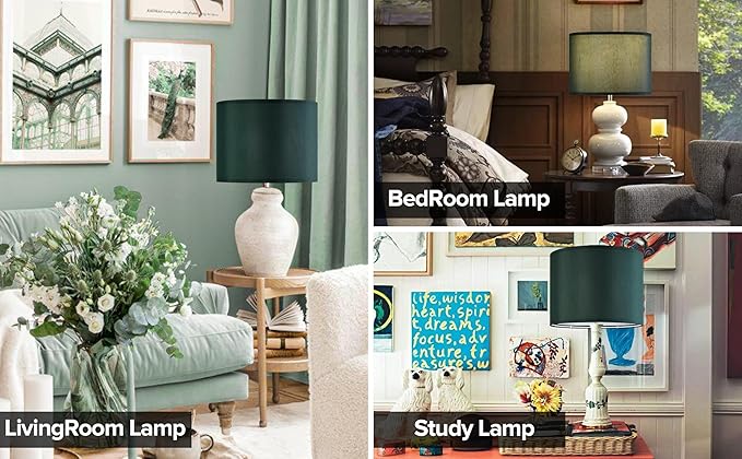 GOSO Set of 2 Medium Green Lamp Shades for Table Lamp Shade Replacement,13" Top ×13" Bottom ×10" Height，Easy Assembly-Spider Lampshades Natural Fabric Decorative-Small Floor Lampshade for Living Room