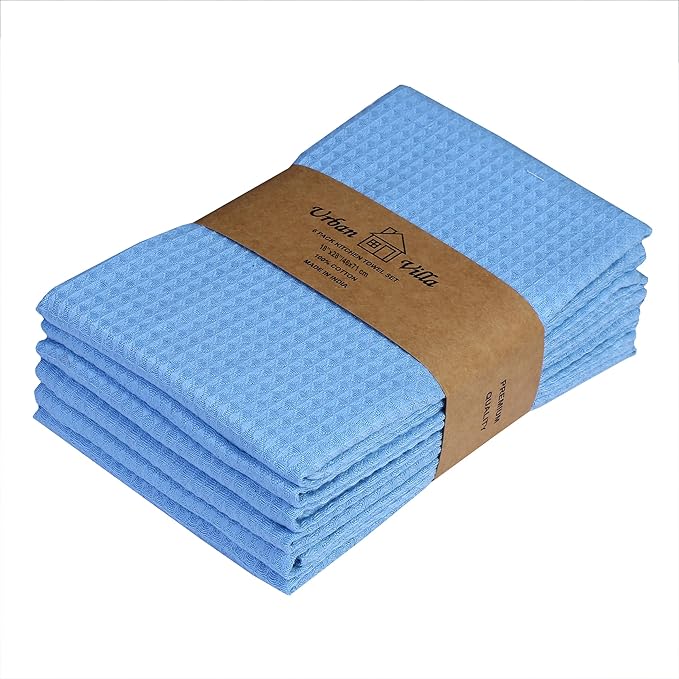 Urban Villa Kitchen Towels Waffle Dish Towels for Kitchen Sky Blue Color Set of 6 Over Sized 18x28 Inches Kitchen Towels Highly Absorbent 100% Cotton Kitchen Hand Tea Towels Dish Cloths
