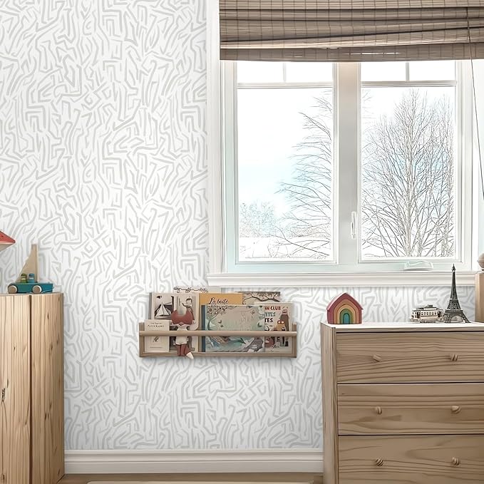 Ismoon 137"x17.3" White Grey Wall Paper Peel and Stick Modern Striped Wallpaper Neutral Stick on Wallpaper Removable Self-Adhesive Contact Paper for Cabinets Waterproof Bathroom Vinyl