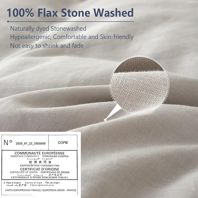 Simple&Opulence 100% Linen Pillow Case Queen Size Set of 2, Grey Pillow Covers with Overlap Closure, Luxury Breathable Pillowcases Protectors Suitable for All-Season (20" X 26", Grey)