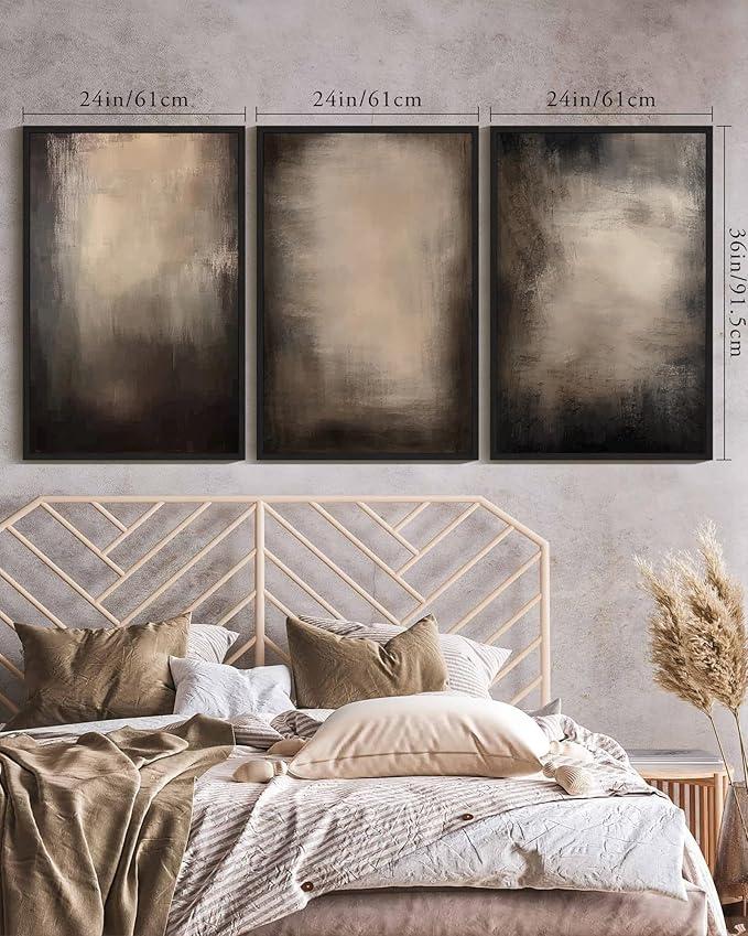 KUVIOKE Abstract Framed Wall Art Set Earthy in Deep Brown and Beige Tones Modern Art Decorative Home Decor 24x36in (Black Framed)