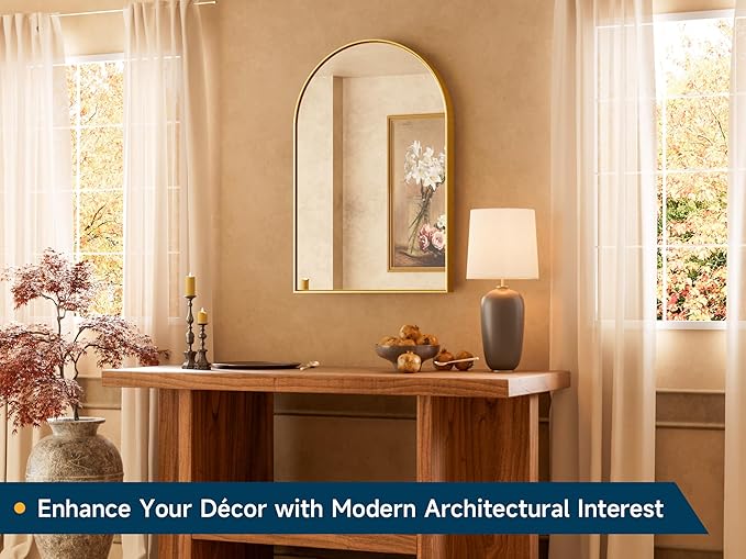 TETOTE 30 x 36 Gold Arched Mirror for Bathroom Brushed Gold Arch Metal Framed Mirrors Wall Mounted, Tempered Glass Shatterproof Decorative Mirror for Modern Home Decor