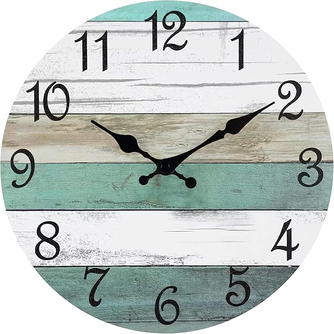 CHYLIN Wall Clock Silent Non Ticking Wall Clocks Battery Operated,Teal Rustic Clock Decorative for Kitchen Bathroom Bedroom Living Room(8 Inch)