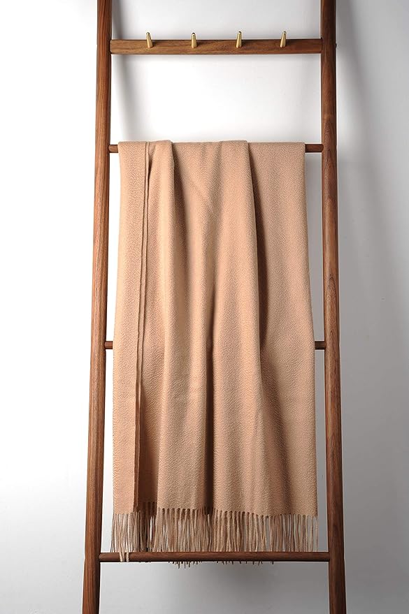 EP Mode 100% Pure Cashmere Throw Blanket for Sofa, Classic Design with Gift Box (Rugby Tan)