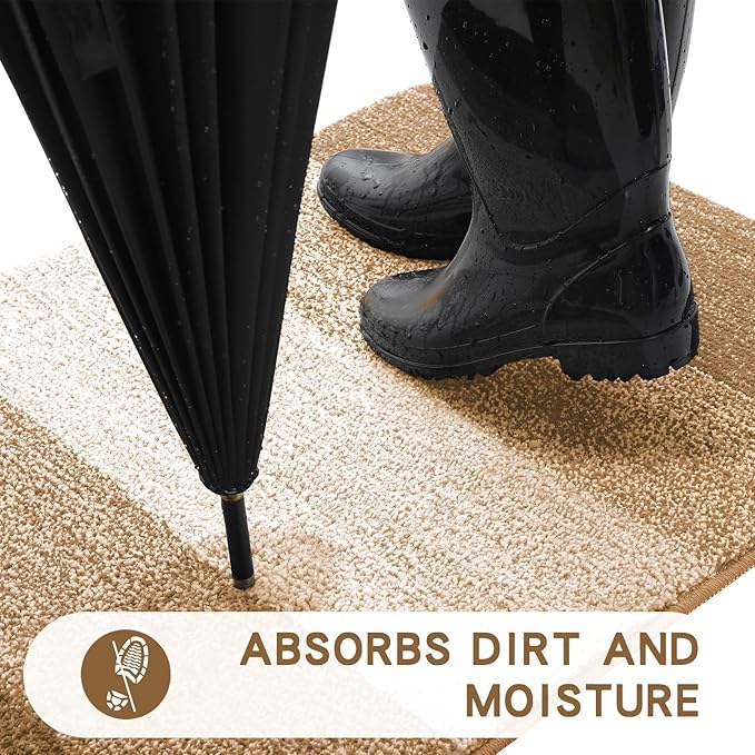Kitinjoy Indoor Outdoor Door Mat, 59x36 Non-Slip Absorbent Dirt Trapper, Low-Profile Washable Inside Entrance Front Floor Mat, Sturdy Soft Entry Doormats for Entryway, Camel
