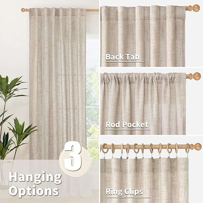 YoungsTex Short Linen Curtains 40 Inch Length for Kitchen Window Over Sink, Semi Sheer Cafe Drapes Light Filtering with Rod Pocket Back Tab for Bathroom, 42 X 40 Inch, 2 Panels