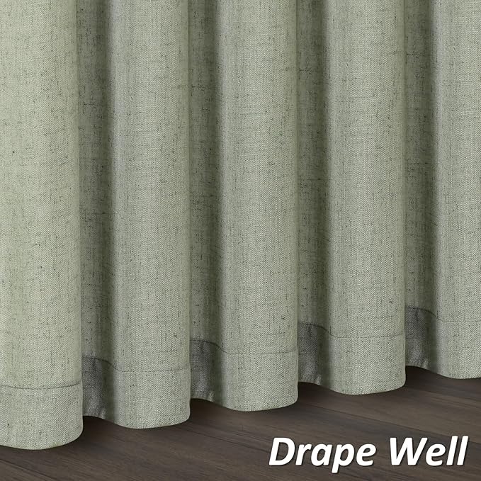 Sage Green Linen Curtains 45 Inches Long 2 Panel Set Rod Pocket Semi Sheer Dining Room Cozy Bedroom Decor Cotton Look Country Rustic Farmhouse Boho Curtains 52x45