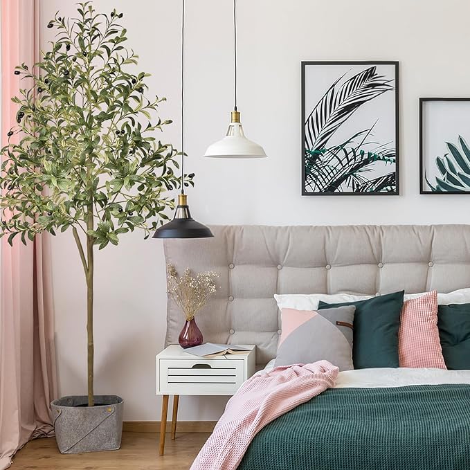 Artificial Olive Trees Indoor, 5.91FT Tall Faux Fake Potted Olive Tree with Natural Branches and Fruits, Modern Artificial Trees for Home Decor Office Living Room