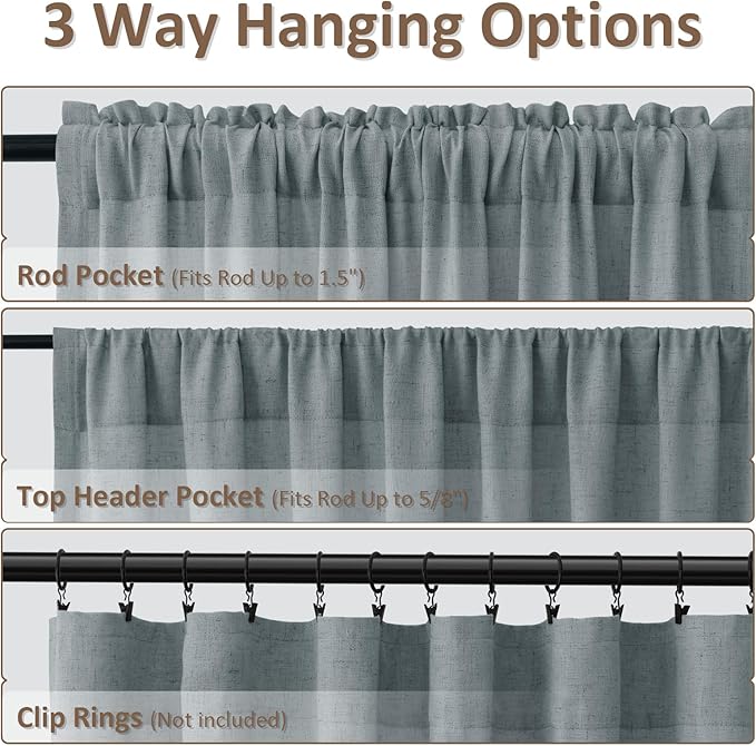 Guken Dark Blue Linen Curtains 96 Inches Long 2 Panel Set Rod Pocket Semi Sheer Dining Room Cozy Bedroom Decor Cotton Look Country Rustic Boho Farmhouse Curtains, 52x96