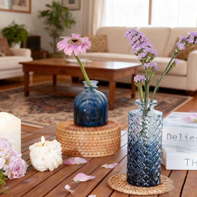 Glass Bud Vase Set of 12 Pcs, Small Glass Vases for Flowers, Vintage Vases for Centerpieces, Small Flower Design for Centerpieces Wedding Decorations Home Flower Party Decor (Blue, 12 Pcs)