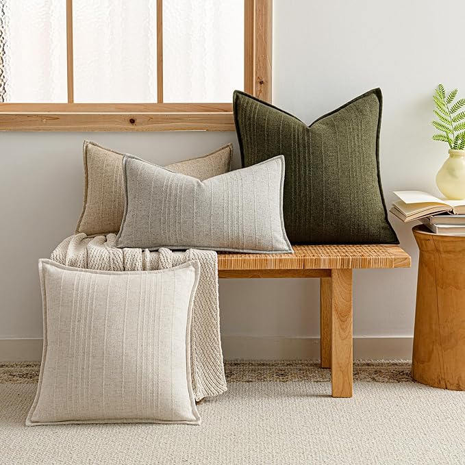 a moment Linen Pillow Covers Set of 2,Boho Farmhouse Throw Pillowcases Neutral Textured Decorative Covers for Couch Sofa, Soft Linen Blend Accent Case Cushion Living Room Home Decor 26"x26"Light Grey