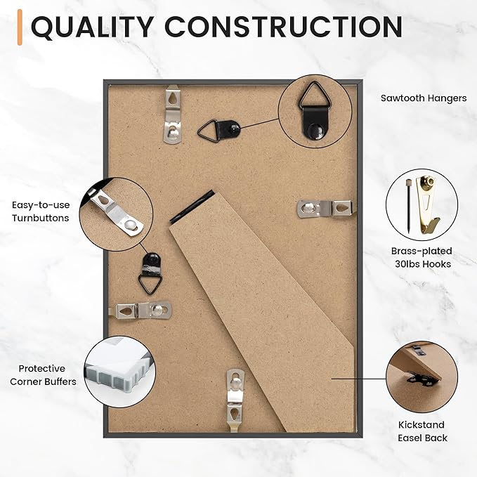 5x7 inch Metal Picture Frame - 5 x 7 Thin Aluminum Photo Frames with 4x6 Removable Mat - High Definition Plexiglass - Ideal for Wall or Tabletop Display - Black, Set of 1