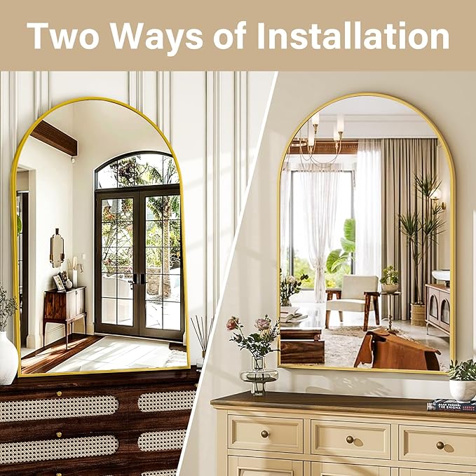 HARRITPURE Arched Wall Mirror – 30"x40" Arch Bathroom Mirror Metal Frame Vanity Mirror for Bedroom, Entryway Dresser Decor, Gold