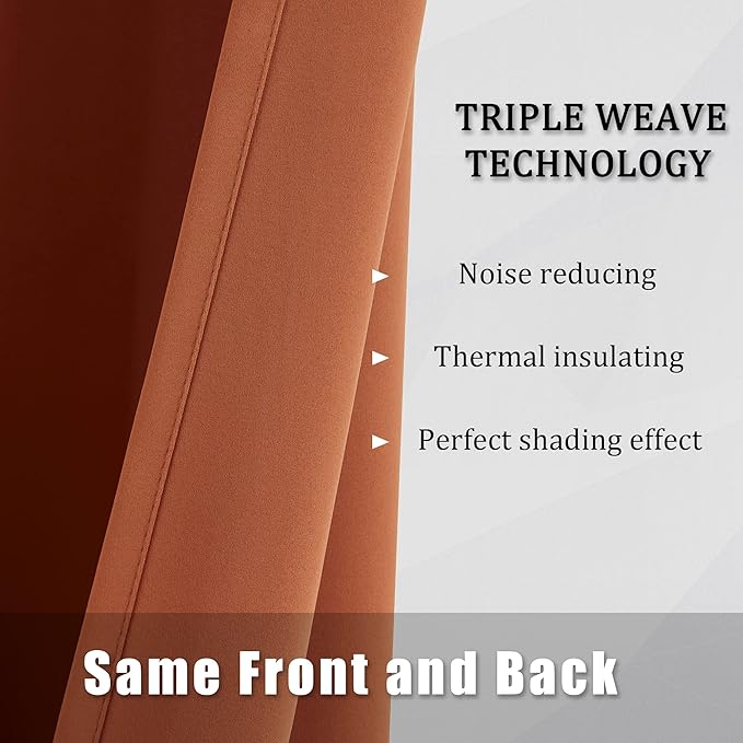 DUALIFE Terracotta Curtains-Rust Blackout Curtains for Small Windows 54 Inch Length Burnt Orange Solid Curtain Panels Thermal Insulated Grommet Short Room Darkening Curtains for Bedroom