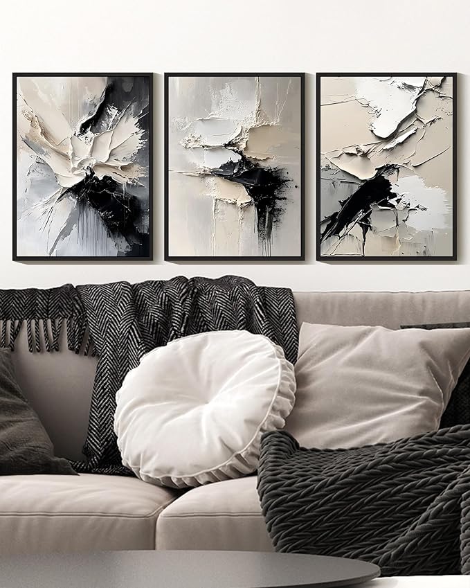KUVIOKE Navy Blue Abstract Framed Wall Art Minimalist Graffiti Pastel Wall Decor Modern Neutral Color Block Illustration Painting Brush Stroke Art Home Decor 11x14in (Black Framed)