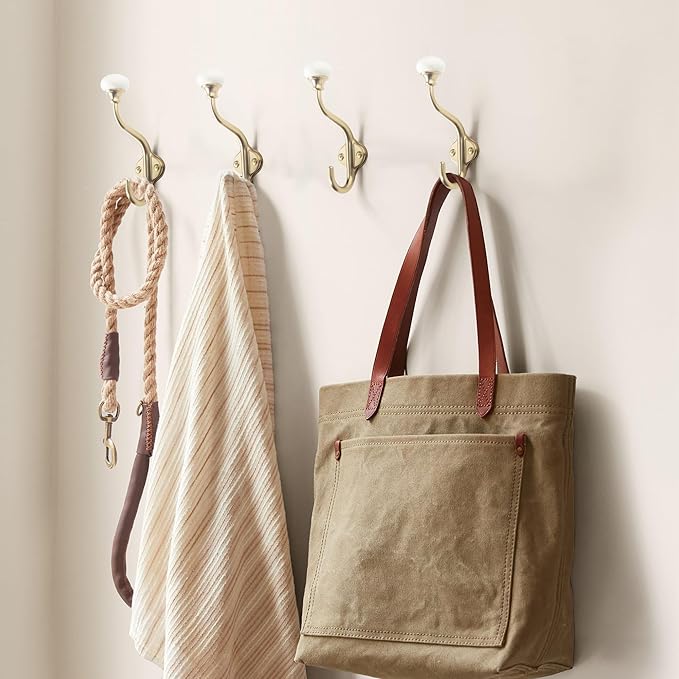 TUNNY Coat Hooks - 3 Pack Champagne Bronze Towel Hooks Robe Hooks Decorative Wall Hooks for Bathroom Bedroom Kitchen Towel Robe Clothes Cabinet Closet Bathroom Hardware