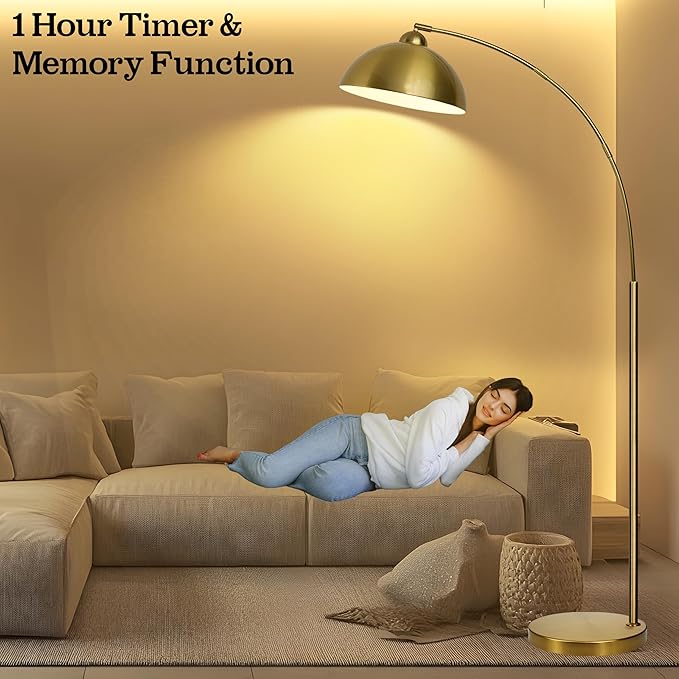 Arc Floor Lamp with Remote Control and Adjustable Light Bulb——Arched Tall Lamp for Living Room, Bedroom and Reading,Ideal Choice for Home Decor(Gold)