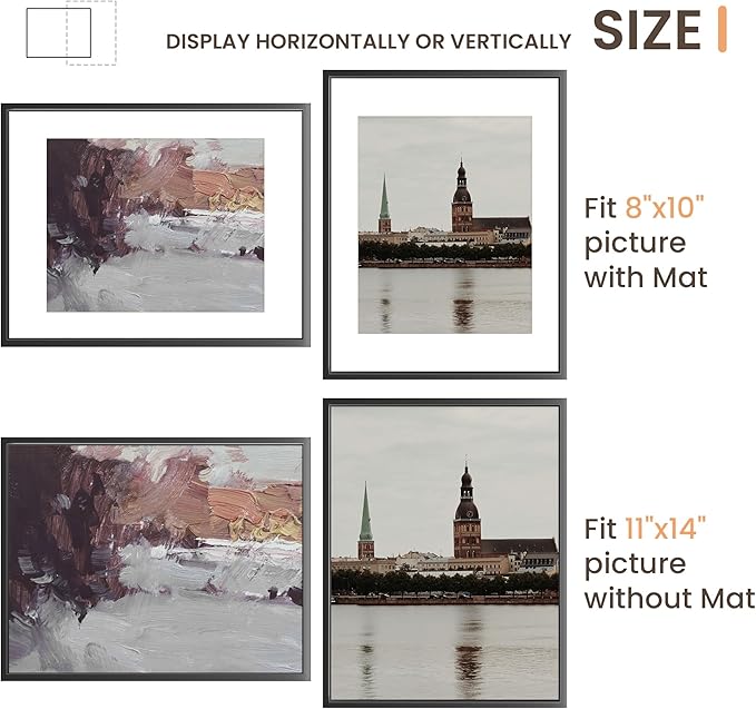 11x14 Aluminum Picture Frame Black, 11 x 14 Metal Photo Frames with Removable Mat for 8 x 10 Photo, Metal Poster Frame Sawtooth Hanger for Easy Wall Display, Set of 3