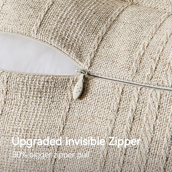 a moment Linen Pillow Covers Set of 2,Boho Farmhouse Throw Pillowcases Neutral Textured Decorative Covers for Couch Sofa Bed, Soft Linen Blend Accent Case Cushion Living Room Home Decor 18"x18"Khaki