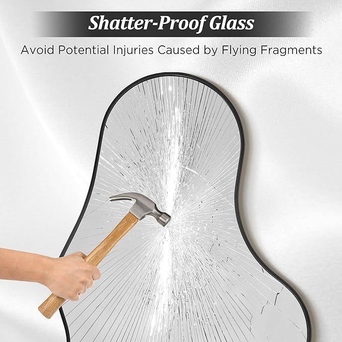 Irregular Wall Mirror, 24"x40" Black Abstract Asymmetrical Mirrors for Wall, Decorative Cloud Aesthetic Mirror for Bathroom, Bedroom, Cloakroom, Entryway, Shatter-Proof Aluminum Alloy Frame