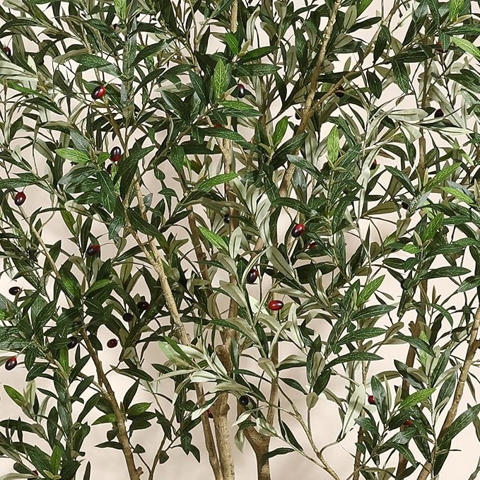 Olive Tree Artificial Indoor, 8FT Tall Faux Olive Tree with 11.5in White Cylinder Round Planter, Artificial Plants with Natural Wood Trunk and Lifelike Leaves for Home Office Decor