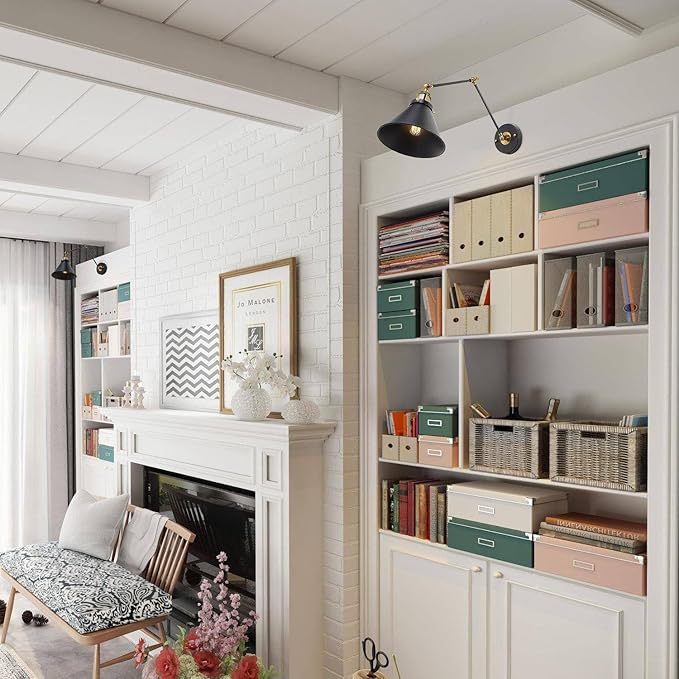 LALUZ Wall Sconces, Modern Swing Arm Plug in or Hardwired Sconces Wall Lighting Lamp with Polished Brass Finish, Wall Sconce Light Lights Indoor for Bedroom, Living Room, Study