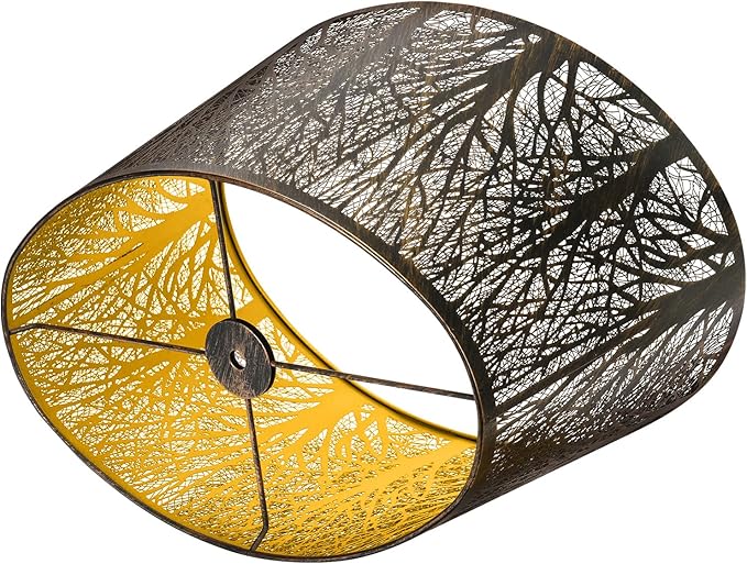 Metal Lamp Shade, Large Lampshade for Table Floor Lamps, (12×8)'' Top×(14×10.5)'' Bottom×8.5" Height Oval Shade, Etched Forest Gothic Style Replacement Lamp Shade(Spider), Bronze Gold