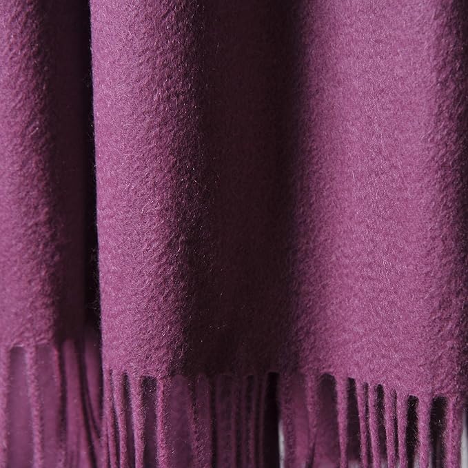 CUDDLE DREAMS Premium Cashmere Throw Blanket with Fringe, Luxuriously Soft (Plum)