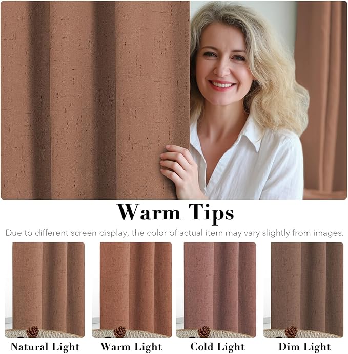 H.VERSAILTEX 100% Blackout Curtains for Bedroom Thermal Insulated Linen Textured Curtains Heat and Full Light Blocking Drapes Living Room Curtains 2 Panel Sets, Washed Spice, 52x72 Inch