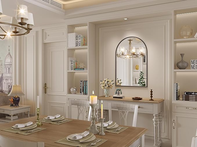 Arched Mirror for Wall, 24"x32" Black Arch Bathroom Vanity Mirror, Metal Floral Frame Decorative Arch Wall Mirror, Matte Black Arched Mirror for Washroom, Bedroom, Entryway, Living Room