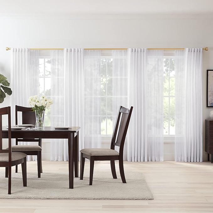 MODE Premium Collection Double Curtain Rod Set (1 1/8" Front Rod and 5/8" Back Rod) with Mod Doorknob Curtain Rod Finials, Wall Mounted Adjustable Curtain Rod, Fits 144” to 240” Windows, Brushed Gold