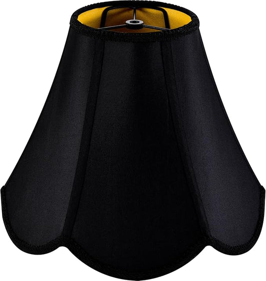 GO&SO Black Bell Lamp Shades (Petal Edge Braid) Scalloped Lamp Shade,6"Top x 13"Bottom x 10.6"Vertical Height (Spider) Replacement Fabric Lamp Shades for Table Lamps,Floor Lamp Cover,Easy Assembly