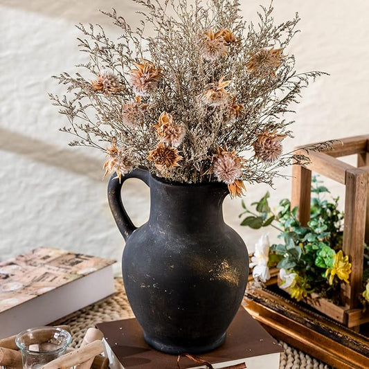 Ceramic Rustic Farmhouse Vase with Handle, Terracotta Vase, Minimalist Decorative Vases for Home Decor, Table, Living Room, Shelf, Christmas Decoration(Bronze)