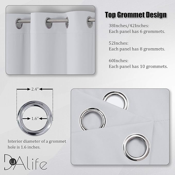 DUALIFE Greyish White Bedroom Curtains with Grommet 72 Inch Length White Curtains Panels for Kids Bedroom Thermal Insulated Room Darkening Window Drapes for Living Room 52x72 Inches Long,2 Panels