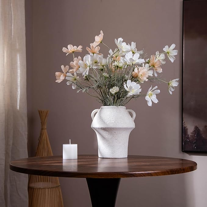 Ceramic Rustic Vase, 7 Inch Vintage Terracotta Flower Vases for Home Decor, Decorative Farmhouse Vase with hadle for Home Decor, Living Room, Shelf Decor, Farmhouse, Table, Lyeec