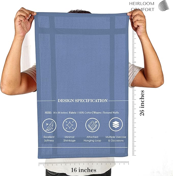 3 Pack Blue Waffle Weave Kitchen Towels, 16"x26", 100% Cotton, Super Absorbent, Fast Dry, Durable Dishcloth Set for Cleaning, Drying Dishes, Hand Towels, Machine Washable, Sky Blue