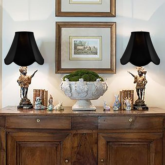 GO&SO Black Bell Lamp Shades Set of 2 (Petal Edge Braid) Scalloped Lamp Shade,6"Top x 13"Bottom x 10.6"Vertical Height (Spider) Replacement Lamps Shades for Table Lamp,Floor Lampshade,Easy Assembly