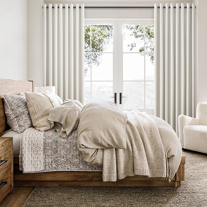 Linen Black Out Curtains 84 Inch Long for Living Room Grommet Neutral Cream Blackout Curtain Burlap Textured Thermal Insulated Energy Saving Block Out Curtains for Bedroom Windows, Natural 52Wx84L