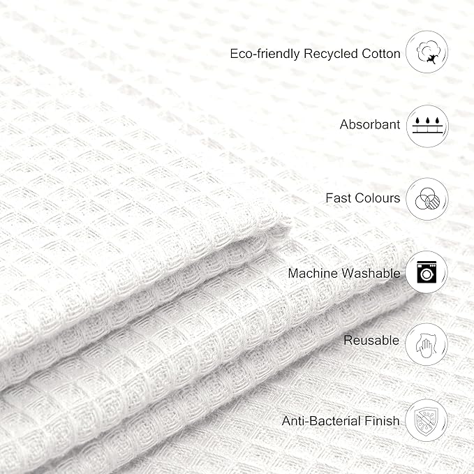 Encasa XO' Waffle Weave Face & Hand Towels – 12"x12", White Washcloths Set of 24 – Quick Drying for Bathroom, Gym, Kitchen & Travel – Small Reusable Dish Cloths & Face Wipes for Everyday Use