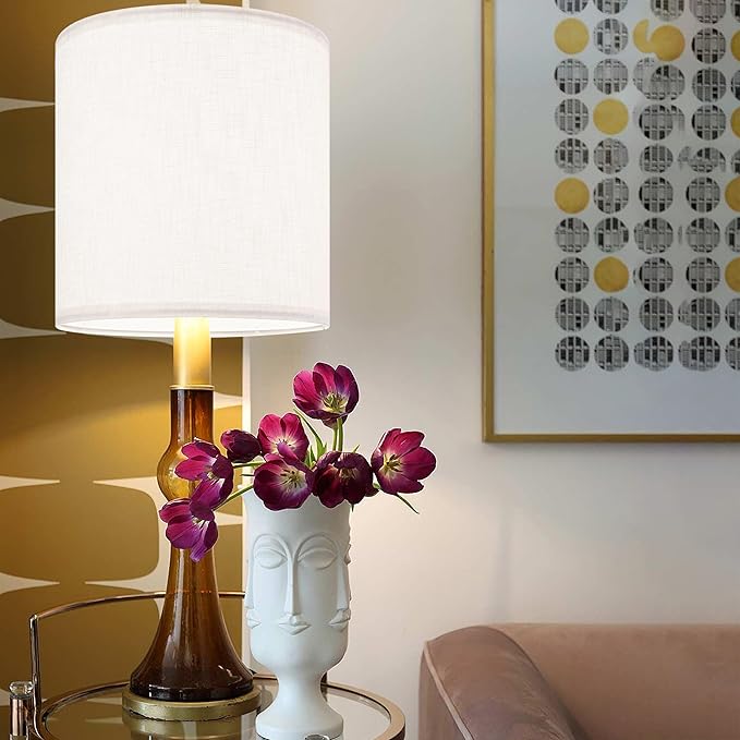 Small Drum White Texture Lampshades Replacemnt for Table Lamps Pendant Light-10"Top × 10" Bottom × 10" High(Spider),Required Assembly-Modern Table Lamps for Bedrooms/Lights for Room-By GO&SO