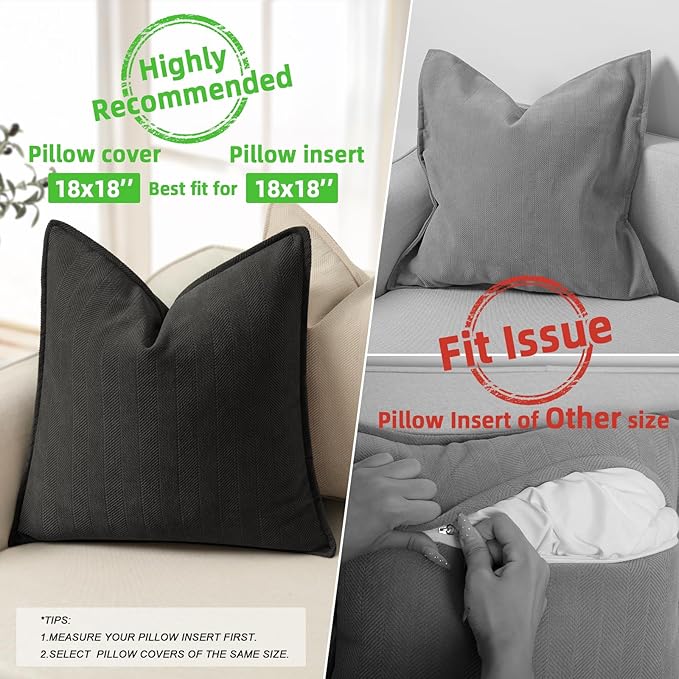 ZWJD Black Pillow Covers 18x18 Set of 2 Chenille Throw Pillow Covers with Elegant Design Soft and Luxurious Decorative Throw Pillows for Couch, Bed, and Home Decor