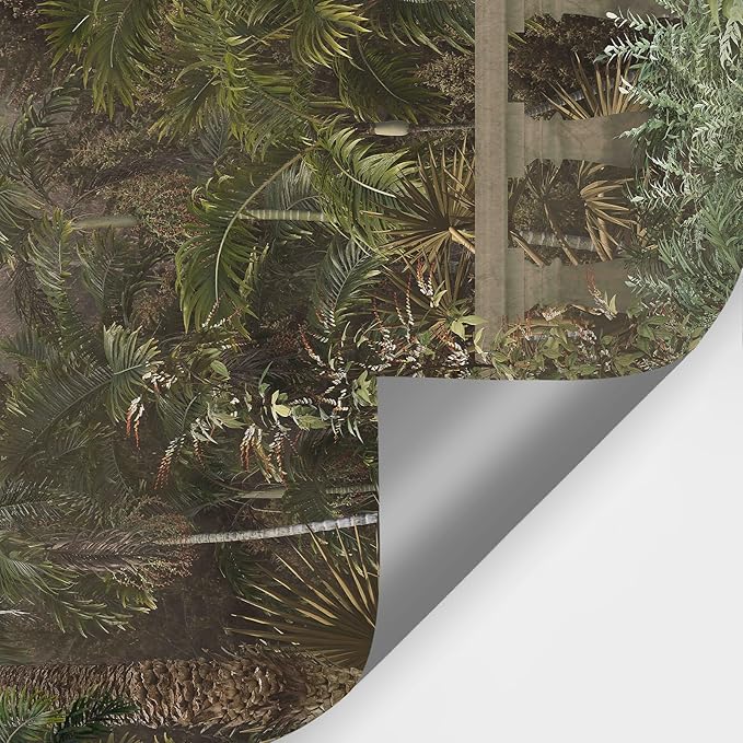 Zeeko Foggy Forest Woodland Wallpaper Mural Peel and Stick 148" W x 98" H Tropical Green Nature Landscapes Wall Murals for Bedroom Living Room