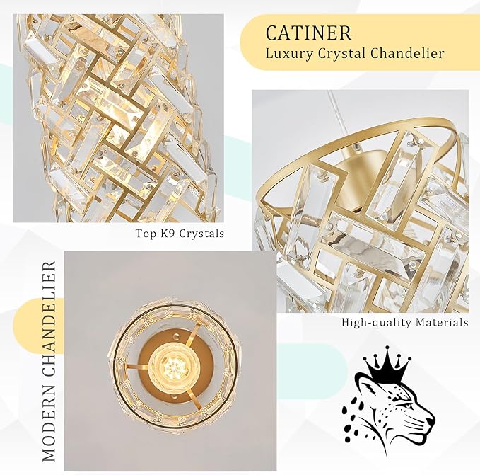 1-Light Gold Crystal Pendant Light, Mini Ceiling Hanging Light Fixture with K9 Prisms for Kitchen Island, Bathroom, Bedroom, or Bar